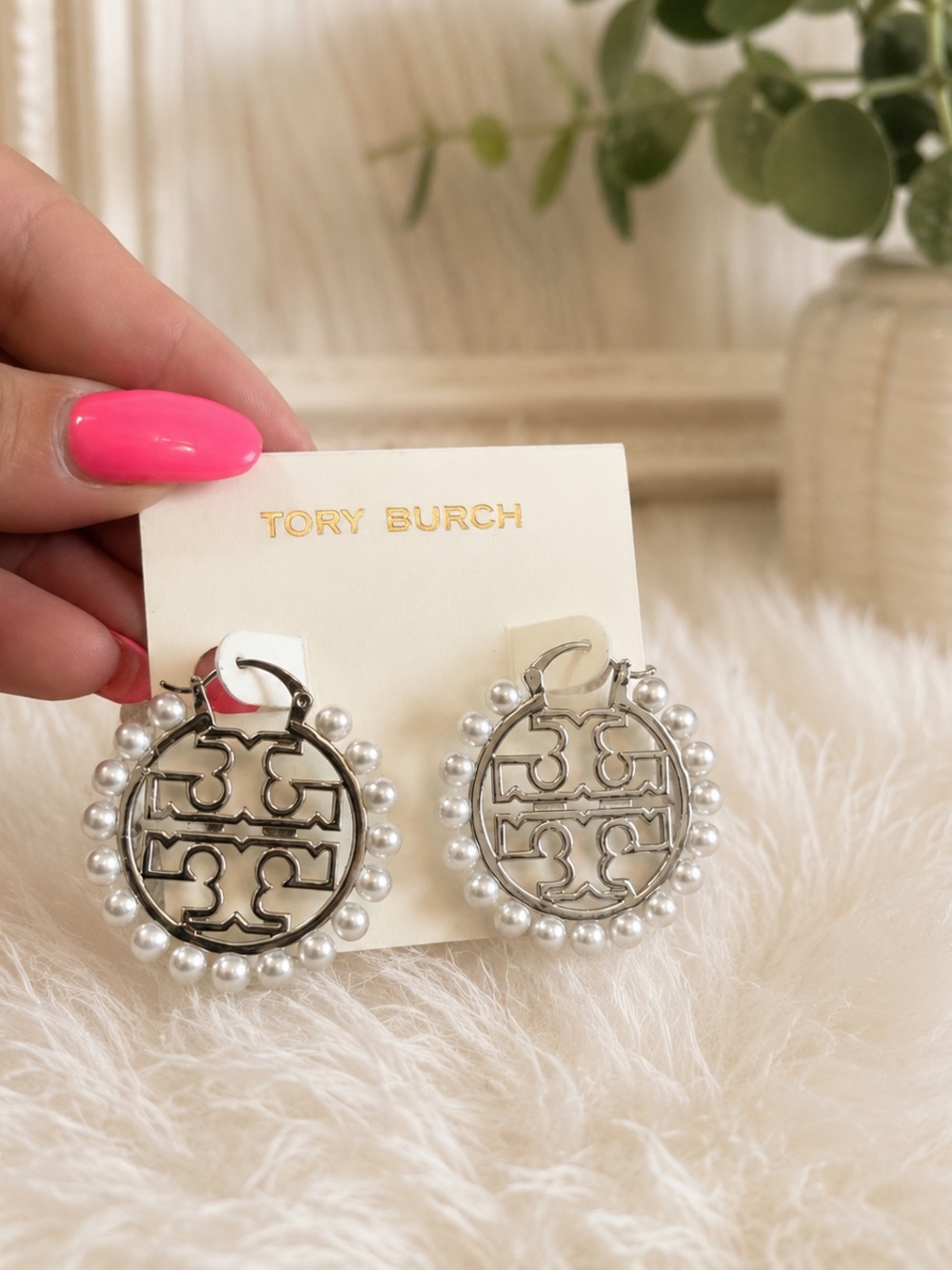 Tory Burch Pearl Logo Drop Earrings